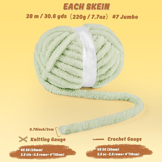 Inhand 8 Pack Chunky Chenille Yarn for Crocheting–30.6 Yards, 7.7oz, Soft Fluffy Thick Yarn, Gifts for Women/Grandma Birthday Christmas Unique, Hand Knitting for Blankets & DIY Crafts (Sage Green)