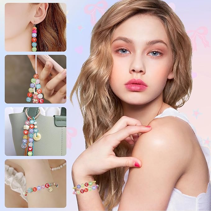 1400pcs Letter Beads 7x4mm Colorful Transparent for Jewelry Making Bracelet Hair Braids Crafts
