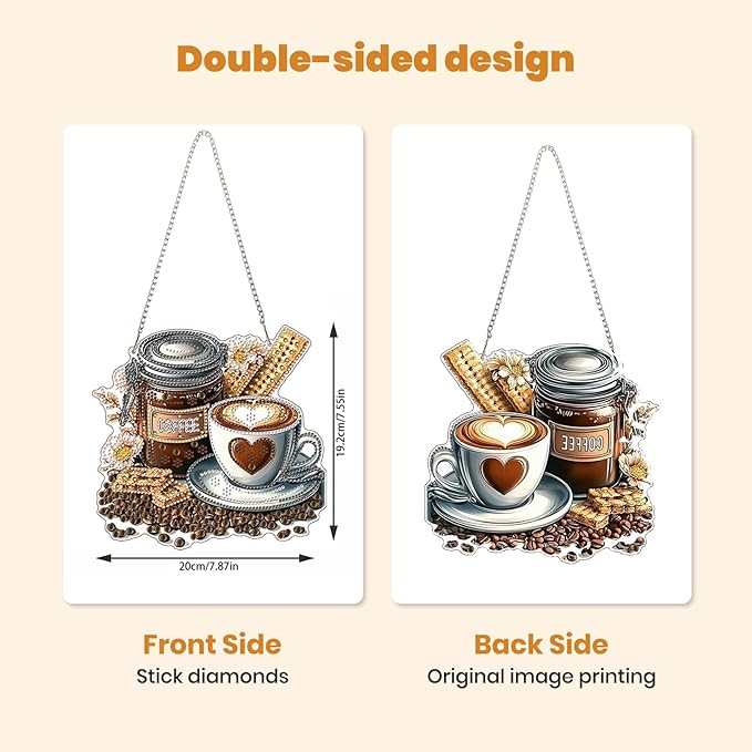 MXJSUA Coffee Special Shaped Hanging Diamond Painting Art Kits for Adults, Crystal Rhinestone Acrylic Gem Art Pendant Ornaments Kit for Home Decor and Gift 7.87 * 7.87 Inch