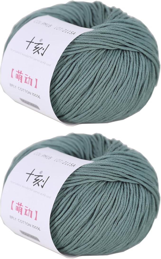 Fine Weight Knitted and Crocheted Cotton Yarn, 100% Long Staple Cotton Yarn, Baby Sports, 2 Packages of 100g/3.52oz (Per Skein 50g/162yards)-Jungle Green