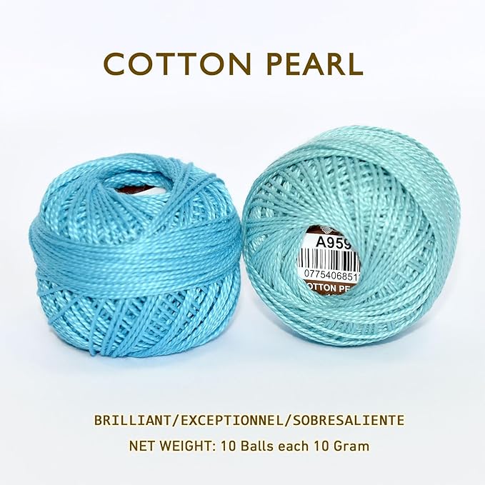 Double Mercerized Egyptian Long Staple Cotton Pearl Thread Ball 10 Grams Rainbow Color Embroidery Thread 10 Colors per Box for Crochet Hardanger Cross Stitch Hand Embroidery,Blue Series