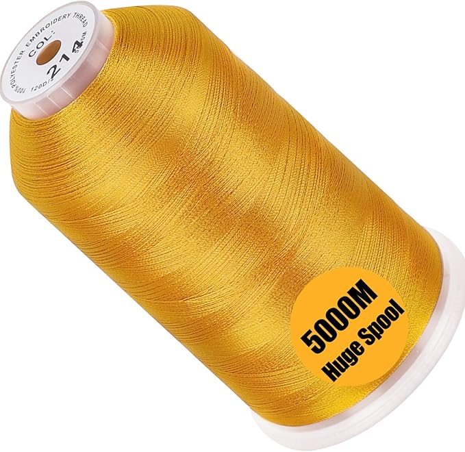 New brothread - Single Huge Spool 5000M Each Polyester Embroidery Machine Thread 40WT for Commercial and Domestic Machines - Deep Gold
