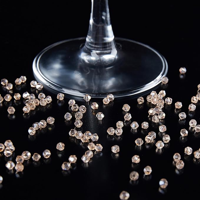 laopottbeads 1200pcs 3mm bicone crystal glass beads for jewelry making, sparkling mini beads for suncatchers, diy bracelets & craft projects (champagne silver)