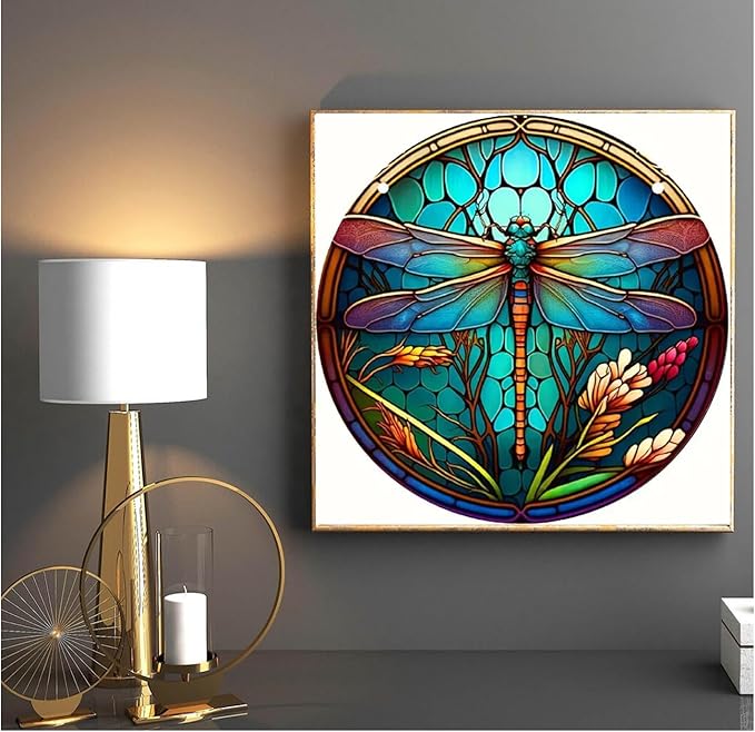 EIBEILI Dragonfly Diamond Art Painting Kits for Adults - Full Drill Diamond Paintings for Beginners, Round 5D Paint with Diamonds Pictures Gem Art Painting Kits DIY Adult Crafts Kits 12x12inch