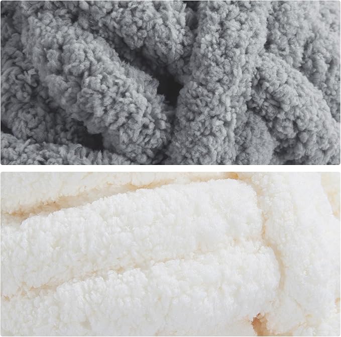 MABOZOO Assorted Chunky Yarn for Crocheting, Hand/Arm Knitting,8 Pack Fluffy Jumbo Chenille, Soft Plush Bulky Yarn,Giant Thick Fuzzy,4 White & 4 Grey, 31.7 Yds/8 Oz Each