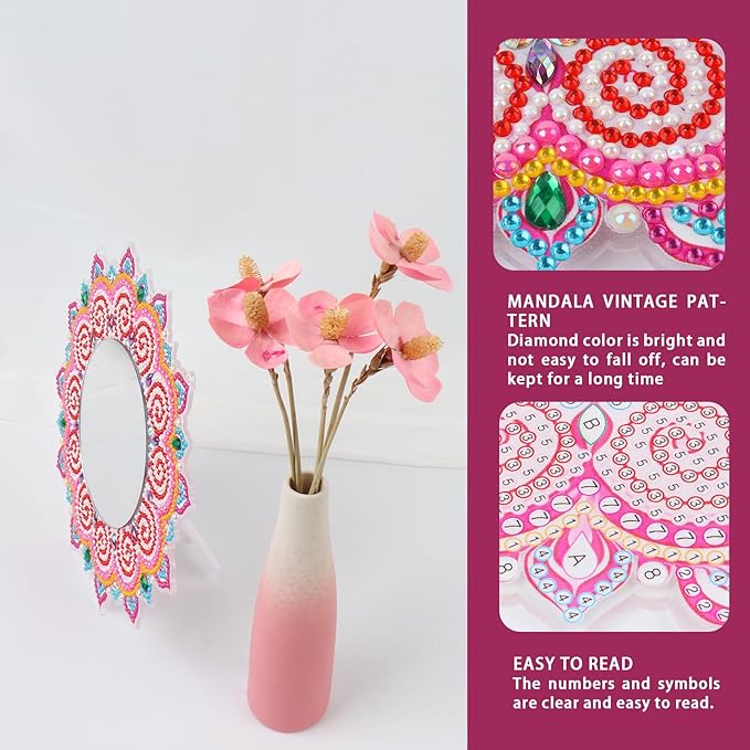 Diamond Painting Mirror Kit DIY 5D Diamond Painting Makeup Mirror Special Shaped Crystal Diamond Art Makeup Mirror for Adults Beginners Birthday Gifts Crafts Home Wall Table Decor