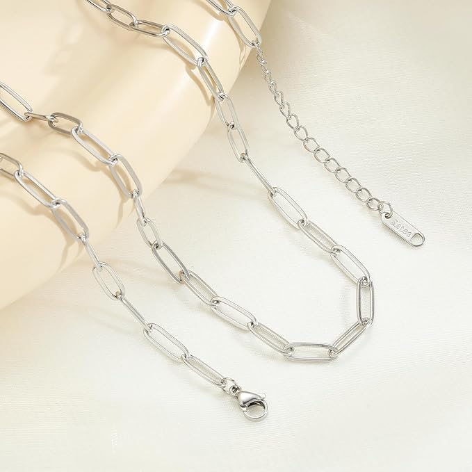 Swyabi 10 PCS Charm Bracelet Chain 6.5 Inch Stainless Steel Paperclip Chain Bracelets Set for Men Women DIY Bracelets Crafts