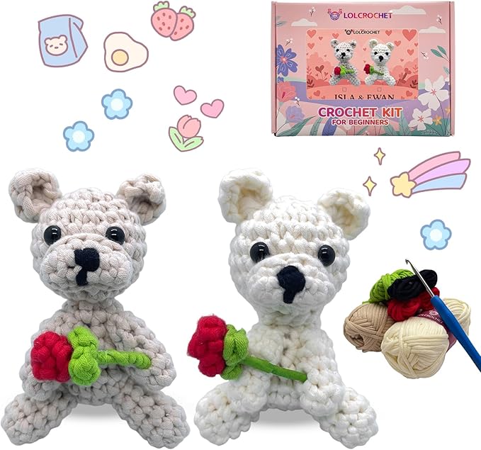 Crochet Kit for Beginners, Learn Crochet Animal Kit, Include Video Tutorial & Manual, Easy Knitting Yarn for Adult & Kid 12+, DIY Valentine's Holiday Gift Idea(2pcs Westie Puppy)