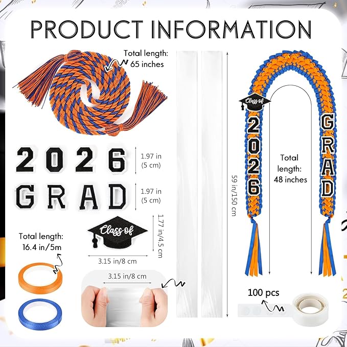 YLOLUL 16 Pcs Graduation Leis 2026 Graduation Candy Lei Kit with Honor Cord Class of 2026 Graduation Ribbon Money Lays Necklace Graduation Gift Party Accessories for Women Men