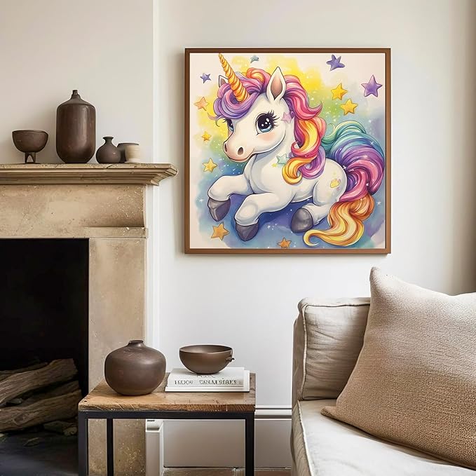 Paint by Numbers Kit for Kids with Frame, Unicorn Paint by Numbers for Kids Ages 4-8-12, DIY Unicorn Acrylic Oil Painting for Home Wall Art Decor Gift 7.8x7.8 inch (with Frame Easel)