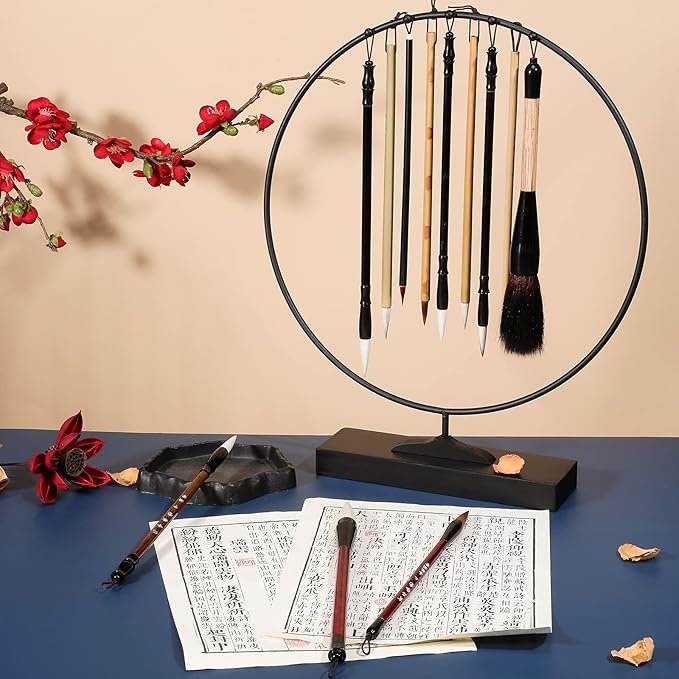 Marspark 12 Pieces Chinese Calligraphy Brushes Painting Writing Watercolor Ink Brushes Set for Kanji Japanese Sumi Drawing with Roll-up Holder