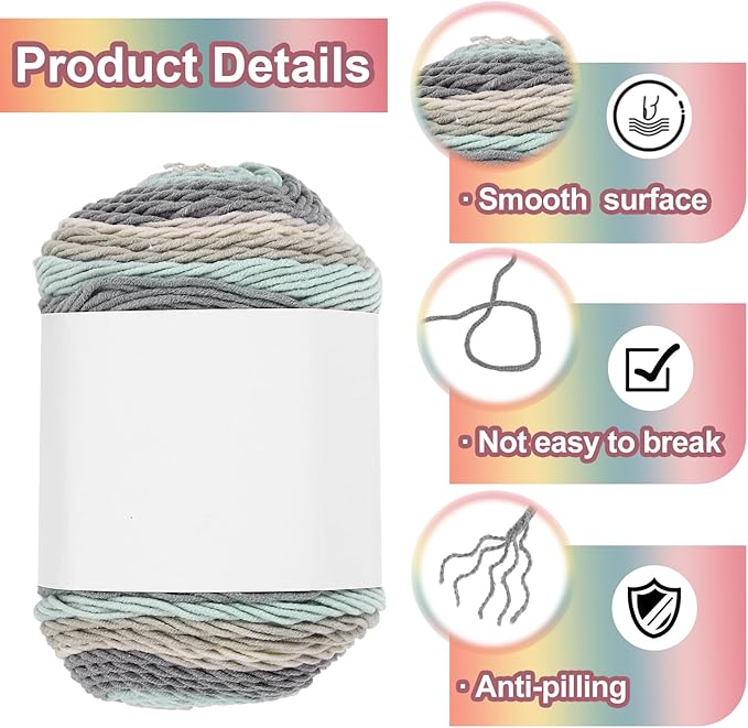 MECCANIXITY Cotton Acrylic Yarn for Crocheting, 422 Yard 5 Ply Soft Gradient Yarn Acrylic 45% Cotton 55% Used for DIY Knitting Blankets Scarves(2 Packx100g,Gray,Green,Blue)
