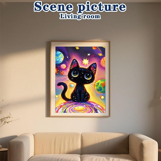 DOTZSO Cat Diamond Painting Kits for Adults, Easy DIY 5D Round Full Drill Diamond Art kit Diamond Dot Crystal Gem Art and Craft for Beginners Home Wall Decor 12x16 Inches