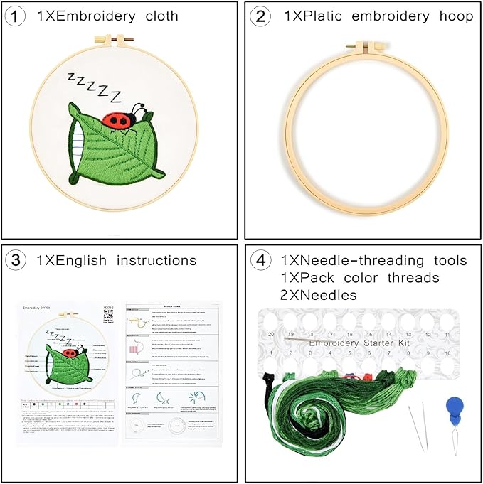 Embroidery Kits for Beginners Adults, Cute Hand Embroidery Starter Kit, Cross Stitch Kits for Beginners DIY Craft Kits for Adults Women, Entire Set of Embroidery Supplies【Full-Length Video Tutorial】