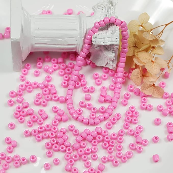 Bala&Fillic Pink Color 4mm Seed Beads About 1200pcs/100Grams in Bag, 6/0 Glass Craft Beads for Making Bracelet and Necklace (Pink)