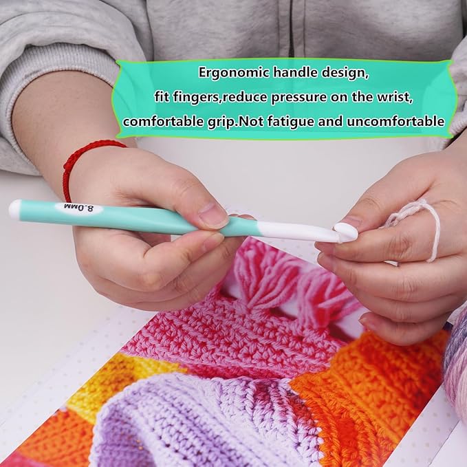 Hobekoee 8mm Large Crochet Hook,Big Crochet Hooks for Chunky Yarn,Extra Long Crochet Hooks with Soft Ergonomic Handle for Crocheting Yarn,Wool Roving