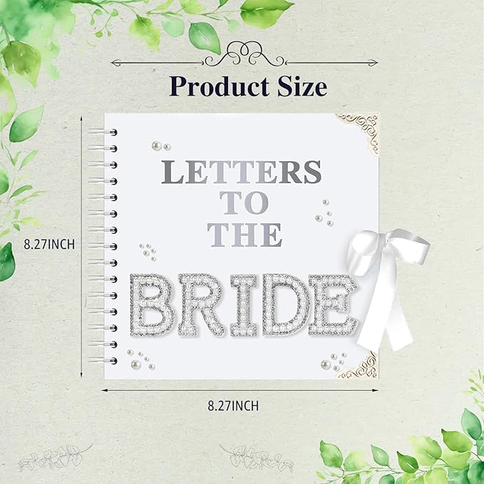 HOETEK 8 x 8 Inch Letters to The Bride Scrapbook, Wedding Memory Book, Bridal DIY Blank Paper Scrapbook, Photo Album Guest Book Sign with Pearl&Flower Stickers, Metallic Letters, Gems Bows