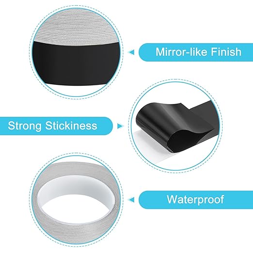 uxcell Metallic Tape, 0.98 in x 164 ft Self Adhesive Metalized Polyester Film Tape Waterproof Shiny Washi Tape for Walls Graphic Arts Gifts Wrapping Crafts Decoration, Gloss Black