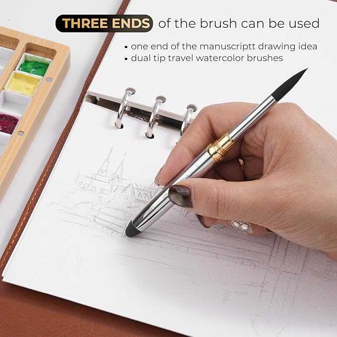 Fuumuui Watercolor Palette Box, Burlywood Palette Kit with Cover, 24 Empty Removable Half-pan Grids, Dual Tip Travel Brushes, for Watercolor Gouache Color Mixing, Pure White Palette for Painting