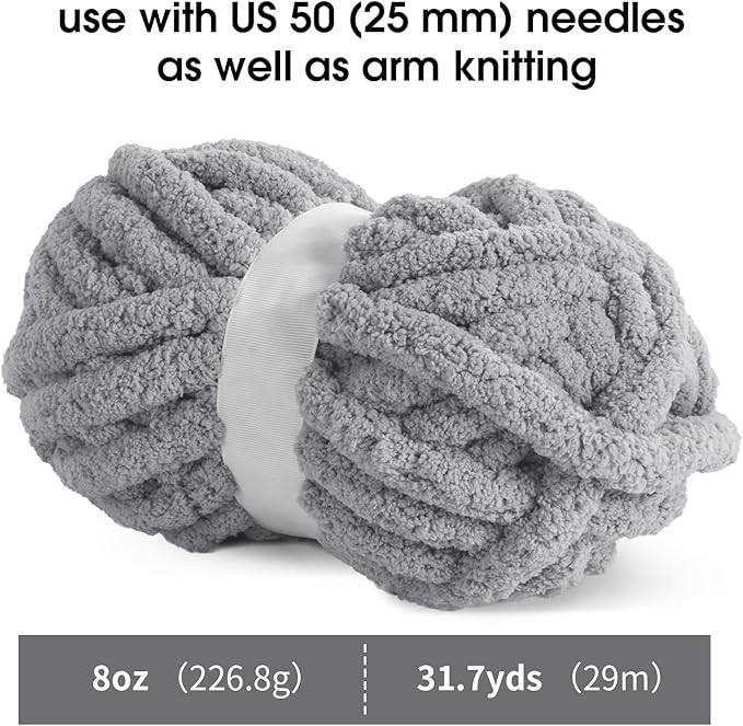 MABOZOO Assorted Chunky Yarn for Crocheting 8 Pack,Fluffy Jumbo Chenille Yarn,Soft Plush Yarn Bulky,Giant Thick Fuzzy Yarn for Hand or Arm Knitting,Black & Medium Grey(31.7 yds,8 oz Each Skein)