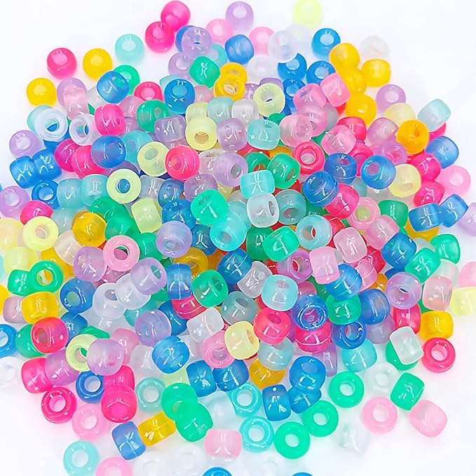MIIIM 1000PCS 6x9mm Pony Beads Glow in The Dark, 9 Colors Mixed UV Kandi Beads for Bracelets Making Kit, Hair Braids Crafts for Jewelry Making (Luminous Mixed)