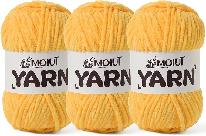 3 Pack Fluffy Chenille Yarn for Crocheting, Chunky Velvet Yarn for Crochet Amigurumi, Baby Yarn for Crocheting Soft Blanket, 262.4yds /10.5 oz Bulky Yarns for Crafts/Hats/Shoes/Socks (3 Golden Yellow)