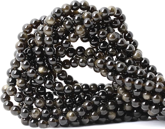 cheavian 60pcs 6mm natural golden obsidian gemstone round loose beads crystal energy stone healing power for jewelry making 1 strand 15"