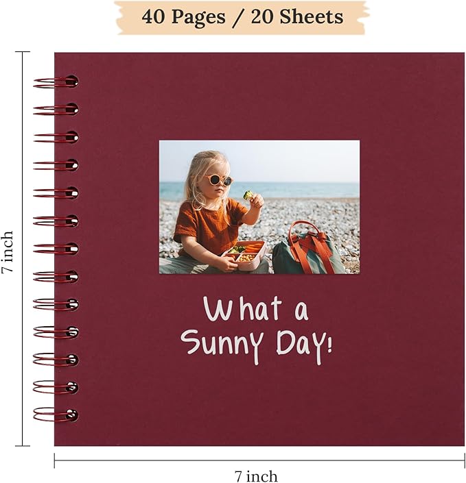 Scrapbook 7x7 Inch DIY Scrapbook Album Hardcover Kraft Paper Scrap Book Photo Albums 40 Pages Perfect for 4x6 / 5x7 Photos Memory Book for Family, Wedding