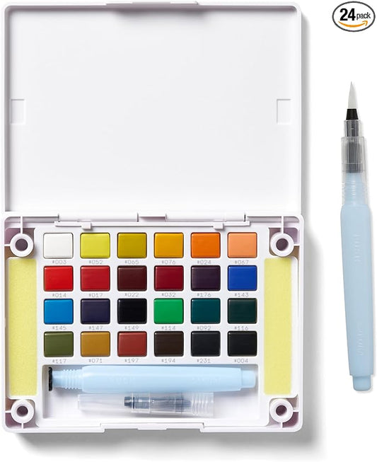 SAKURA XNCW-24N, 24 Assorted Watercolors Field Sketch Set with Brush
