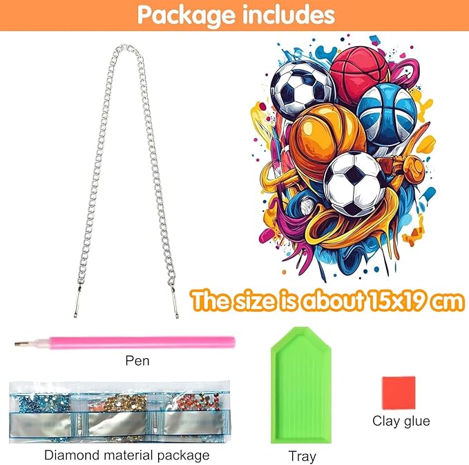 Hanging Diamond Art Ornament Basketball Soccer Kits for Adults – Special Crystal Double Sided Pendant, Balls Diamond Painting Acrylic Board Window Pendants Home Wall Hanging Decor 5.9x7.5 inch