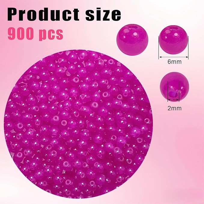 6mm Round Glass Beads for Jewelry Making, 900Pcs Glass Seed Beads for Bracelets, DIY Crafts (Magenta)