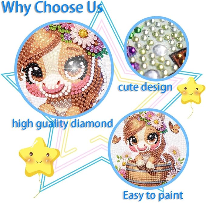 4 Pack 5D Animals Diamond Painting Kits for Kids- Crystal Diamond Art for Adults Kids, DIY Full Drill Animal Family Gem Art Picture, Adults Gem Dot Crafts for Home Wall Decor 6x6 inch(without frame)