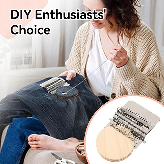 Agatige Speedweve Small Mini Darning Looms, Wooden Loom Speedweve Type Weave Tool Knit Patch Kit for DIY Crafts Mending Jeans Clothes Tapestries Carpets Scarves (21 Needles)