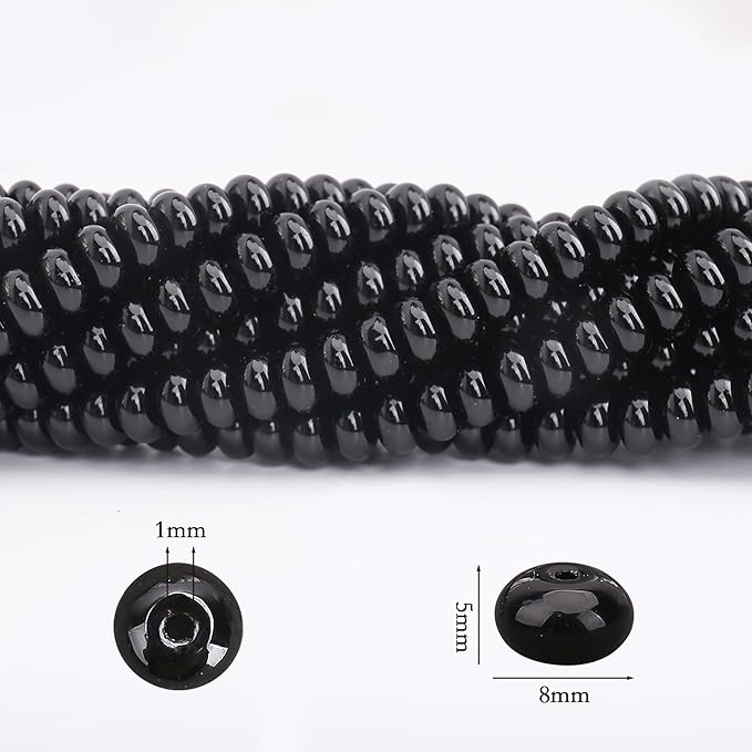 2 Strands (150PCs) Black Obsidian Rondelle Beads, 5 * 8mm Gemstone Loose Spacer Abacus Disk Beads for DIY Bracelet Necklace Earrings Jewelry Making, Craft Supplies Beading Kit