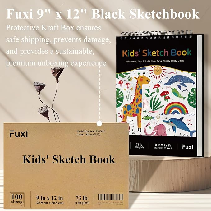 sketch book for kids, 9" x 12" kid sketchbook, 100 sheets (73lb/120gsm) drawing paper for kids, spiral sketch pad for kid, christmas gifts for grandkids.