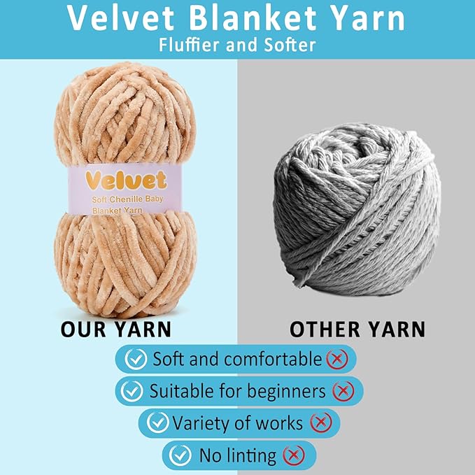 Velvet Yarn Chenille Yarn for Crocheting and Knitting Soft Chenille Bulky Baby Blanket Yarn DIY Weaving Craft 8pack Camel(4oz 66yds Each)