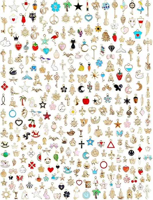 JIALEEY 300Pcs Assorted Gold-Plated Enamel Charms for Jewelry Making - Earring, Necklace, Bracelet