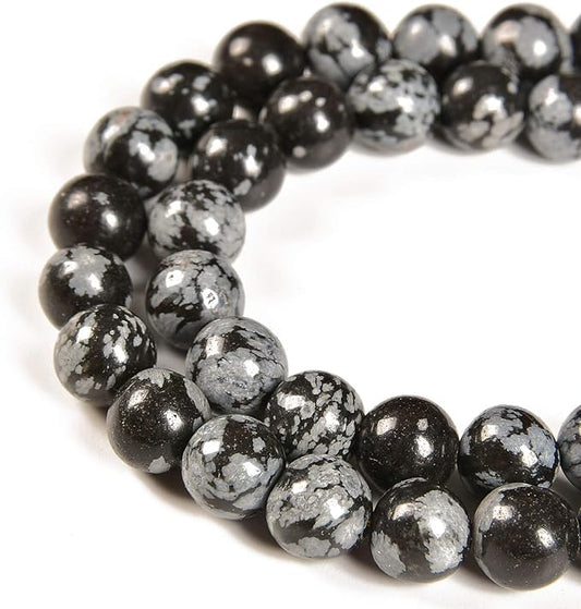 60pcs 6mm Natural Snowflake Gemstone Round Spacer Loose Stone Beads for Jewelry Making 15.5" 1 Strand (Snowflake, 6mm 60Beads)