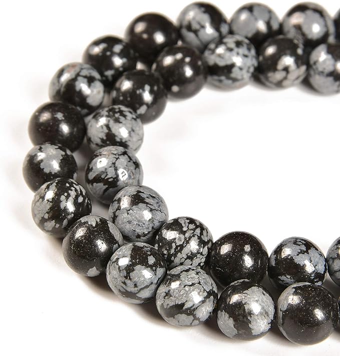 36pcs 10mm Natural Snowflake Gemstone Round Spacer Loose Stone Beads for Jewelry Making 15.5" 1 Strand (Snowflake, 10mm 36Beads)