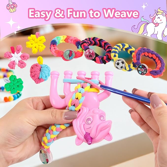 Bracelet Making Kit Gift for Girls Ages 8-12, 1200 Colorful Elastic Cloth Rubber Loom Bands Weaving Loom Bracelet Kit DIY Arts and Crafts Kit Toys Gifts for Girls 6 7 8 9 10 11 12 13 Year Old