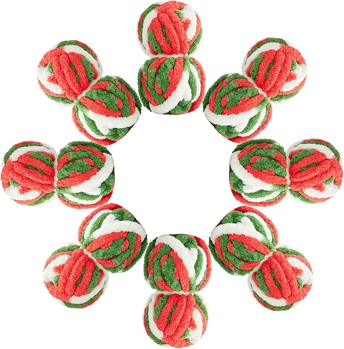 Chunky Yarn for Hand Knitting & Crocheting – Mixed Color Soft, Bulky Jumbo Yarn for Blankets, Scarves, DIY Projects, 8-Pack (Red、White、Green)