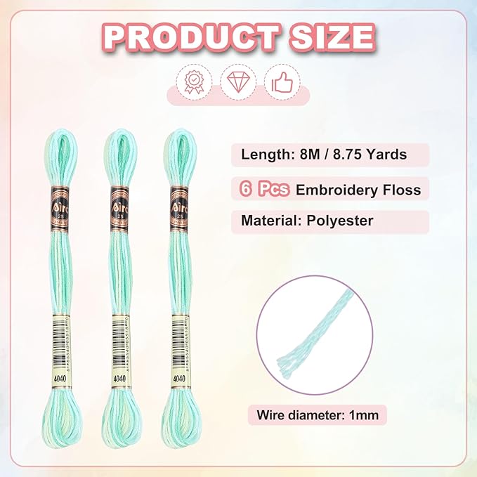 PATIKIL 6 Skeins Embroidery Floss, Polyester Embroidery Threads Bracelets String for Cross-Stitch Hand Embroidery, Green White