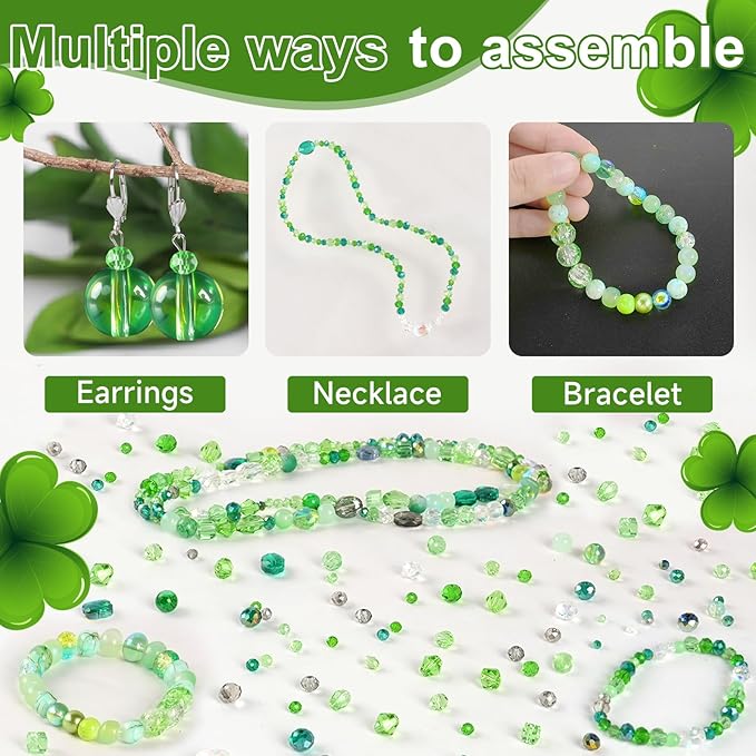 636pcs st. patrick's day glass beads for jewelry making - green crystal beads sparkly faceted beads hole drilled diy for st. patrick's day bracelets craft earrings bracelet necklace jewelry making