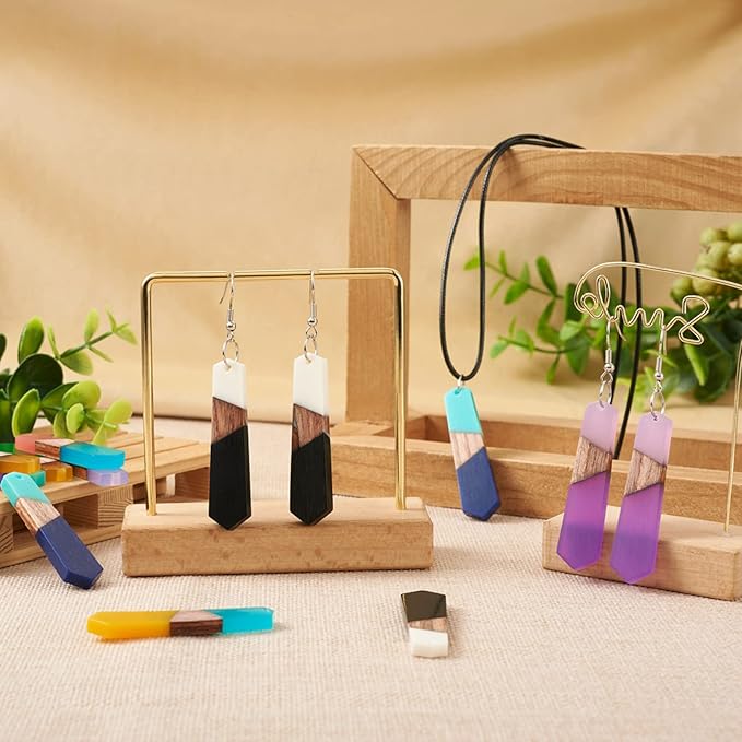 Beadthoven 18pcs/9 Pairs Natural Wood Resin Charms Colorful Pendulum Shape DIY Earrings Pendants Mixed Vintage Wooden Pieces Tag Pendants for Statement Jewelry Making Bohemian Earrings Findings