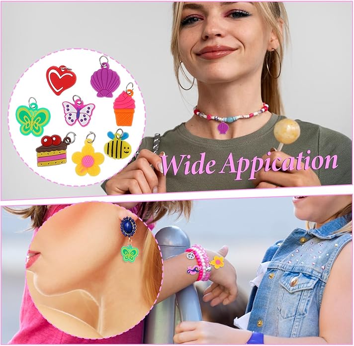 100 Pcs Silicone Charms for Bracelets,Rubber Loom Band Charm,Rubber Band Bracelets Charms,Charms for Bracelet Making,for Pendant Bracelet Making DIY Handmade Materials(Random styles)