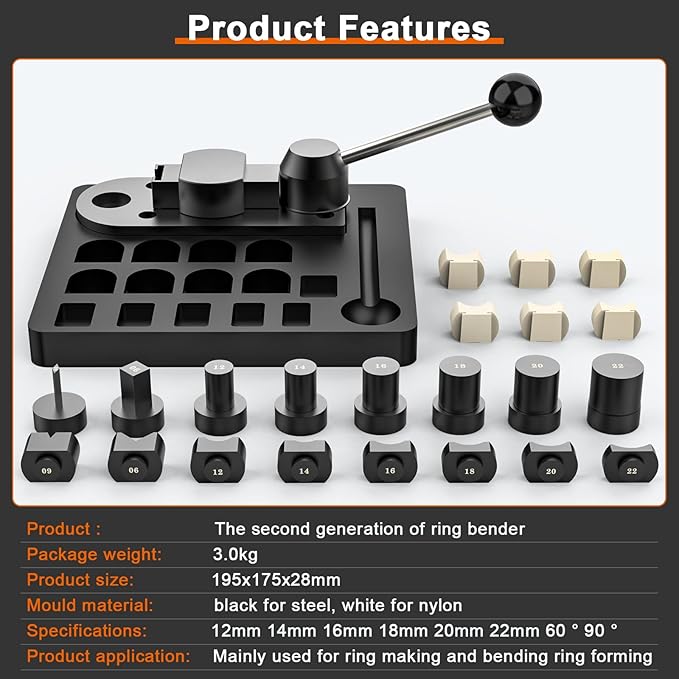 JAZORR Ring Bending Tool, Ring Bender with Nylon Dies Ring Making Tool, Ring Measurement Tool, Multi-Functional Ring Earring Bending Tool Jewelry Making Tool