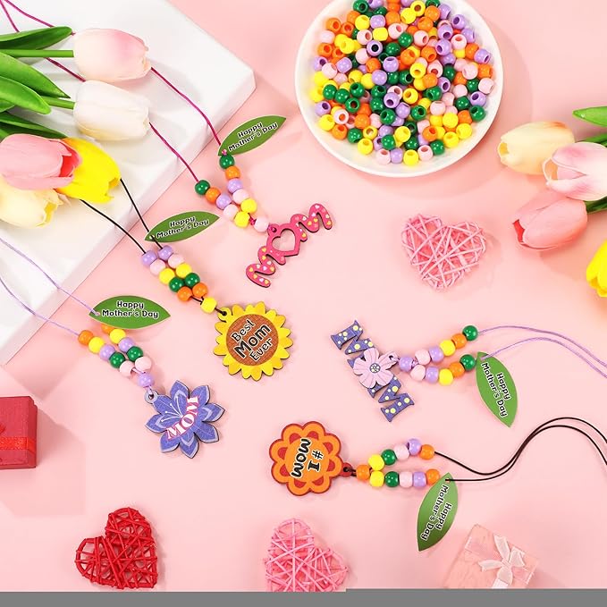 Jetec 25 Sets Mom Gifts from Daughter Son Mothers Beads for Necklace Bracelet Mother's Day Craft DIY Letters Jewelry Making Kit Bulk for Classroom School Toddlers Fun Activities Party Favors