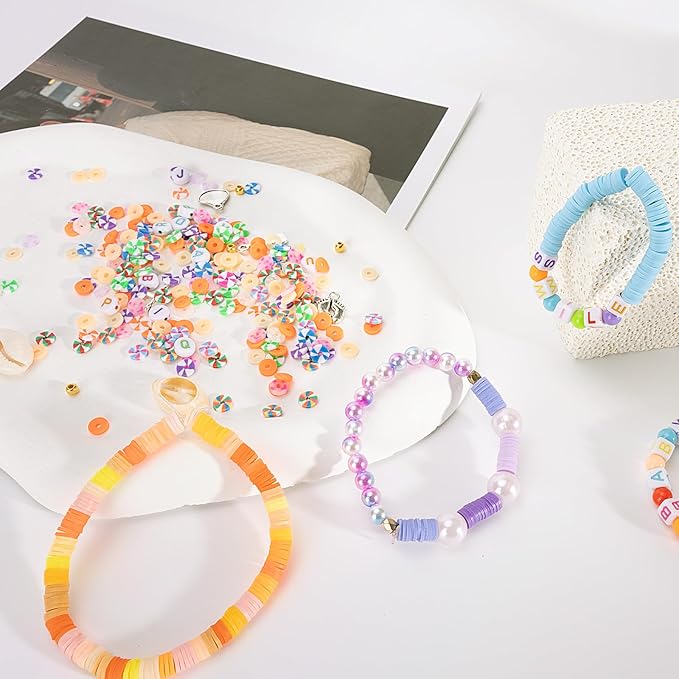 XSEINO 46000Pcs Clay Beads - 216Colors 10Boxes Clay Beads, 5 Styles Letter Beads,with Rich Making Accessories and 3 Rolls Crystal Cord,for Crafts