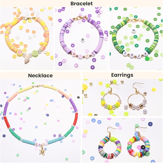 Tilhumt Clay Beads Bracelet Making Kit for Adult, 16000 Pcs 96 Colors Preppy Flat Polymer Clay Beads for Friendship Jewelry Making Polymer Heishi Bead with Charms Kit, Gifts for Art and Craft Lovers