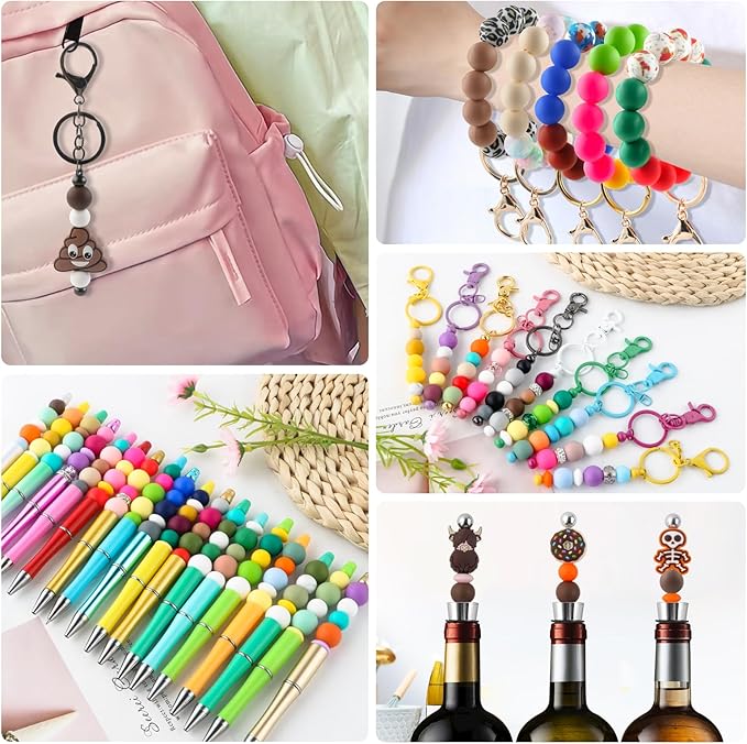150 Pcs Silicone Beads, 15mm Round, Chocolate, for Keychain, Bracelet, Necklace Making and Pens